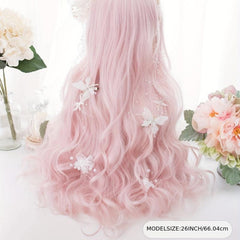 Pink Curly Synthetic Wig With Bangs 66 cm