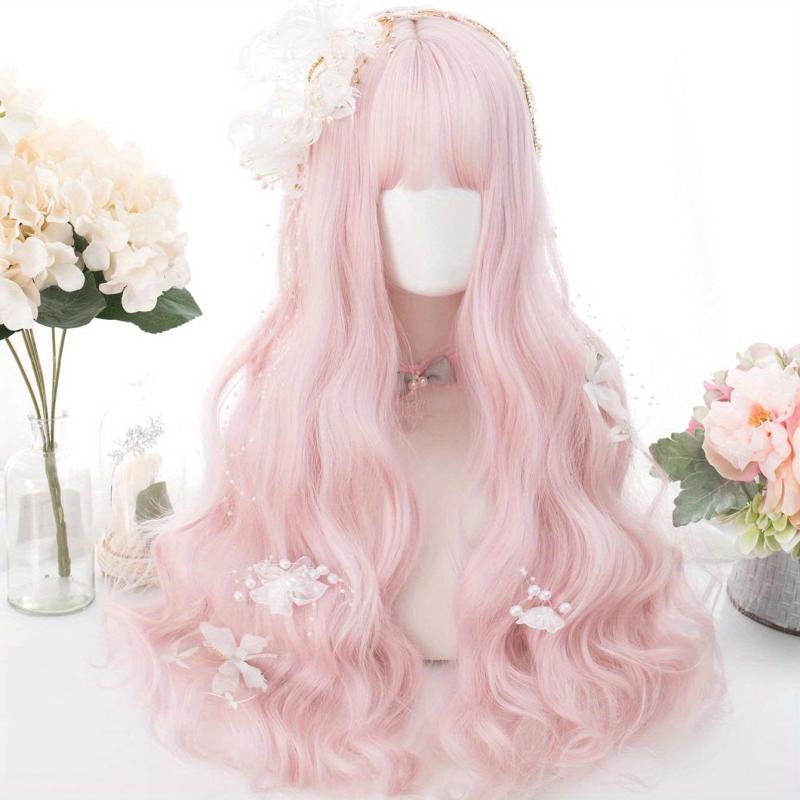 Pink Curly Synthetic Wig With Bangs 66 cm
