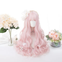 Pink Curly Synthetic Wig With Bangs 66 cm