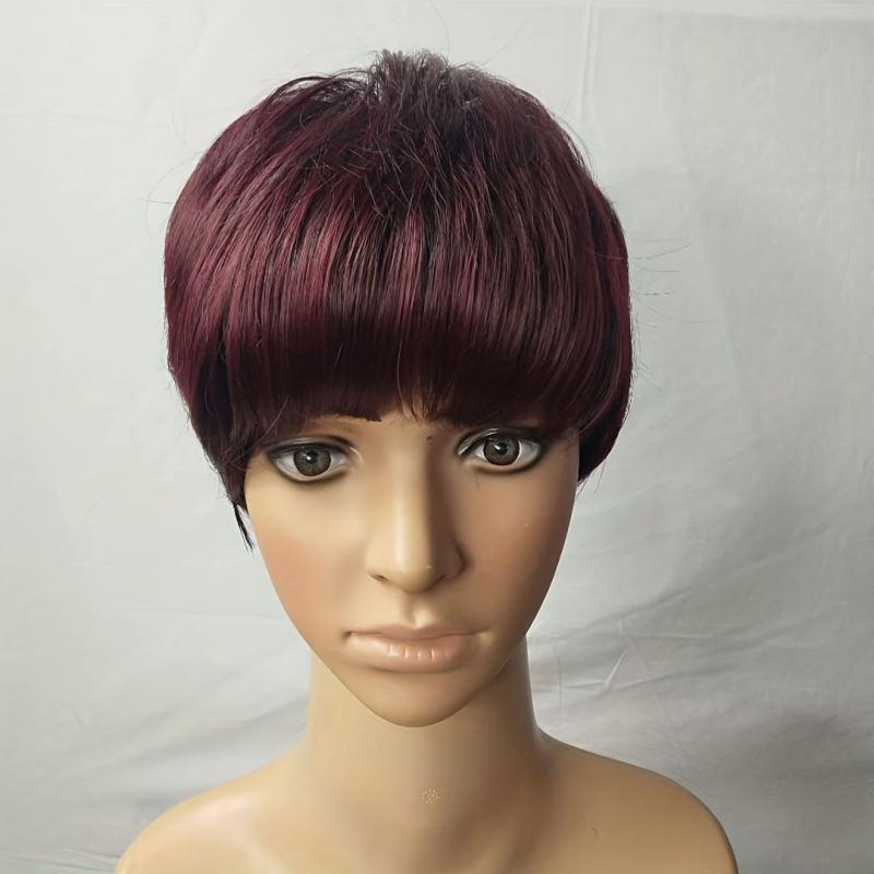 Short Pixie Cut Wig With Bangs Ombre Bob Brown Synthetic Straight Hi