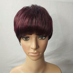 Short Pixie Cut Wig With Bangs Ombre Bob Brown Synthetic Straight Hi