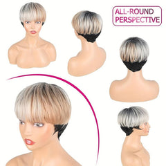 Short Pixie Cut Wig With Bangs Ombre Bob Brown Synthetic Straight Hi