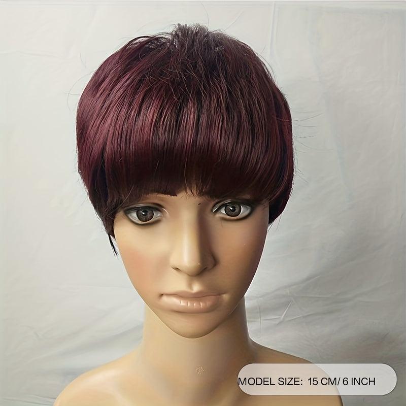 Short Pixie Cut Wig With Bangs Ombre Bob Brown Synthetic Straight Hi