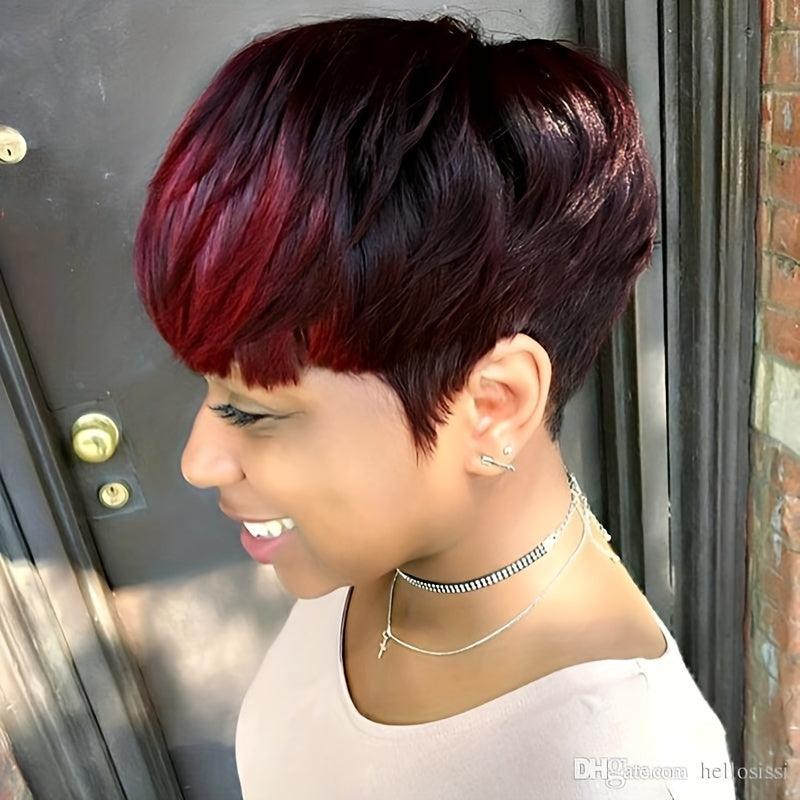 Short Pixie Cut Wig With Bangs Ombre Bob Brown Synthetic Straight Hi