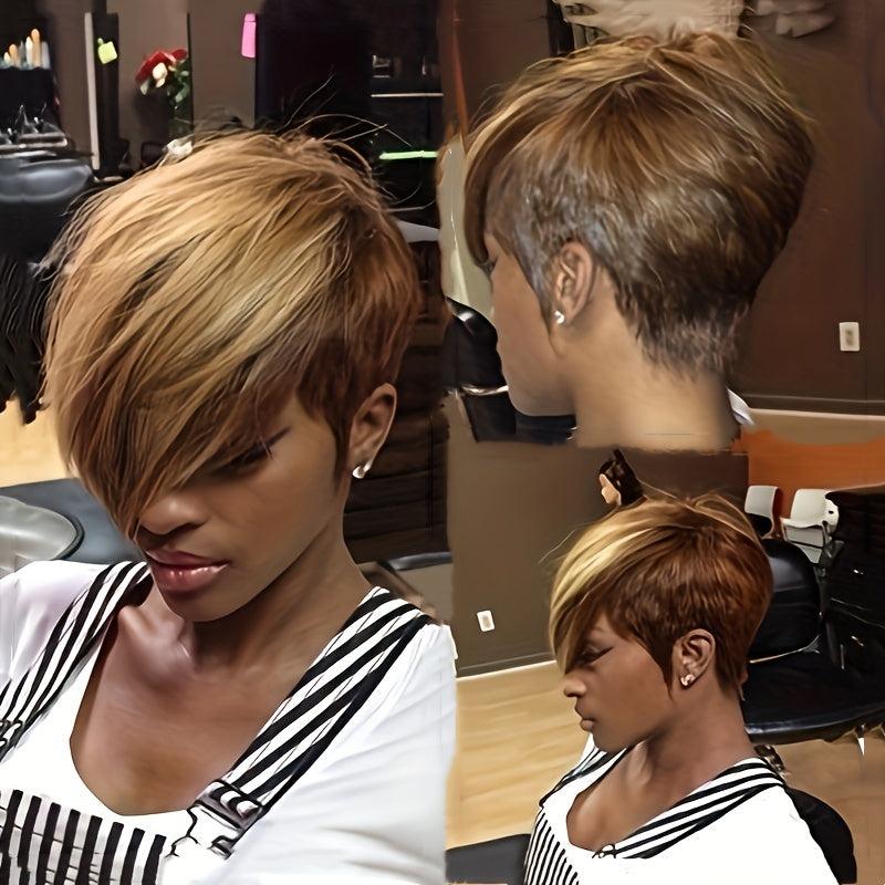 Short Pixie Cut Wig With Bangs Ombre Bob Brown Synthetic Straight Hi
