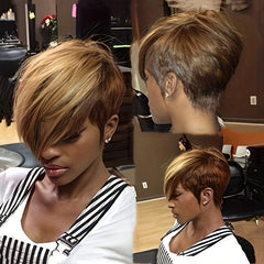 Short Pixie Cut Wig With Bangs Ombre Bob Brown Synthetic Straight Hi