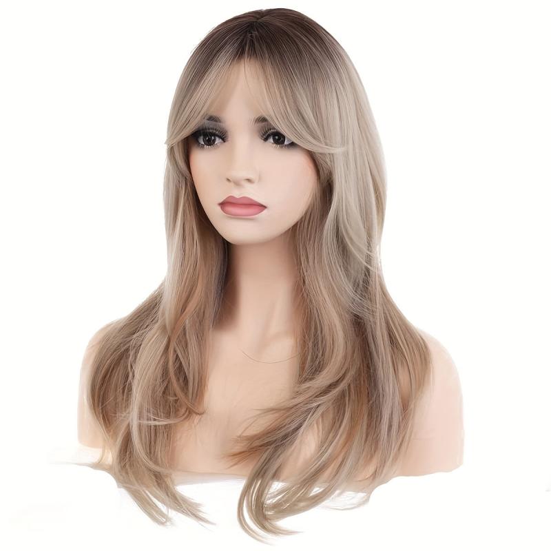 Long Curly Wig With Bangs Synthetic Wig Heat Resistant Fashionable For Daily Use