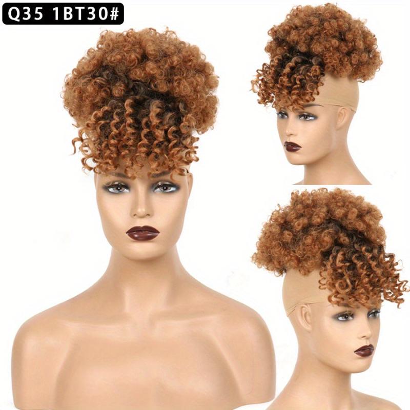 Curly Hair Bun With Bangs Afro Puff Ponytail