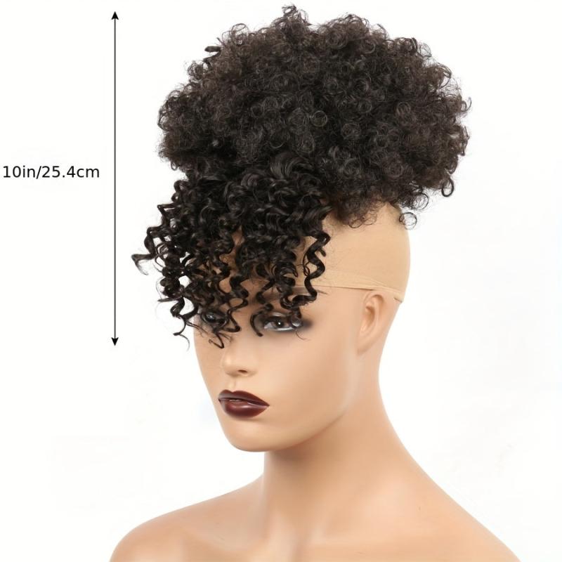 Curly Hair Bun With Bangs Afro Puff Ponytail