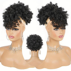 Curly Hair Bun With Bangs Afro Puff Ponytail