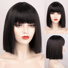Short Straight Orange Synthetic Bob Wig for Women with Bangs