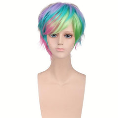 Rainbow Short Straight Synthetic Wig With Bangs