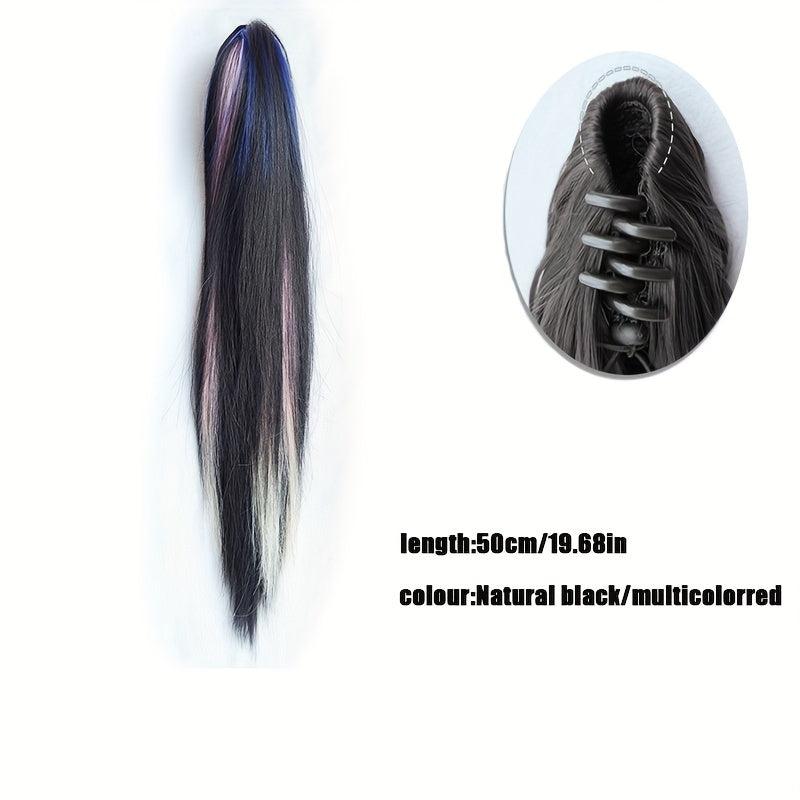 Straight Claw Clip Ponytail Extension with Highlight 50cm Long