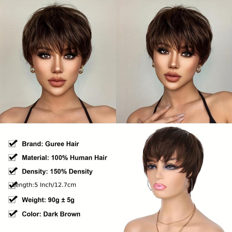 Short Pixie Cut Wig Straight Layered Hair Synthetic None Lace Wig for Women