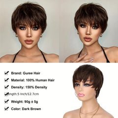 Short Pixie Cut Wig Straight Layered Hair Synthetic None Lace Wig for Women