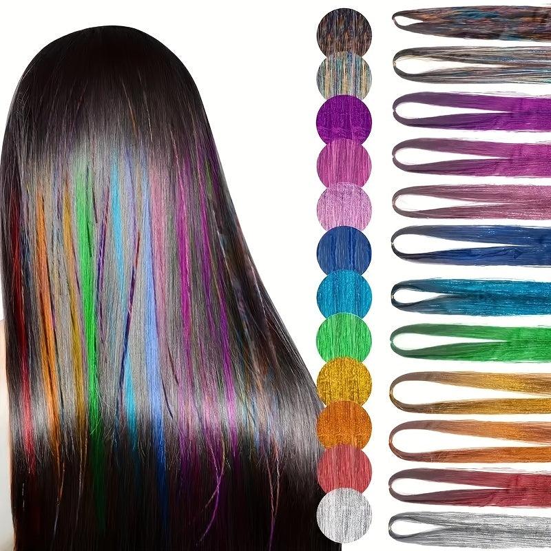 Glitter Tinsel Hair Extension Kit 3200 Strands 16 Mixed Colors