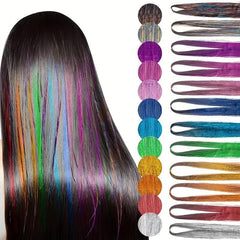 Glitter Tinsel Hair Extension Kit 3200 Strands 16 Mixed Colors