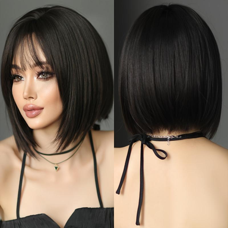 Short Brown Wig For Women Middle Part Bob Wigs