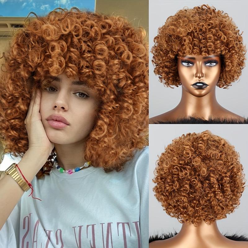 4 Cm Short Afro Curly Hair Wigs Women Daily Party Synthetic Fiber Hair Wigs