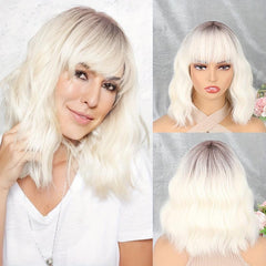 Short Water Wave Hair Wigs With Bangs 30 48 Cm Synthetic None Lace Wigs
