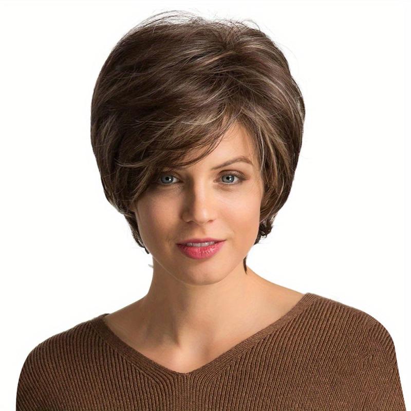 Pixie Cut Wigs Ombre Brown Straight Hair Wigs For Women Synthetic Hair