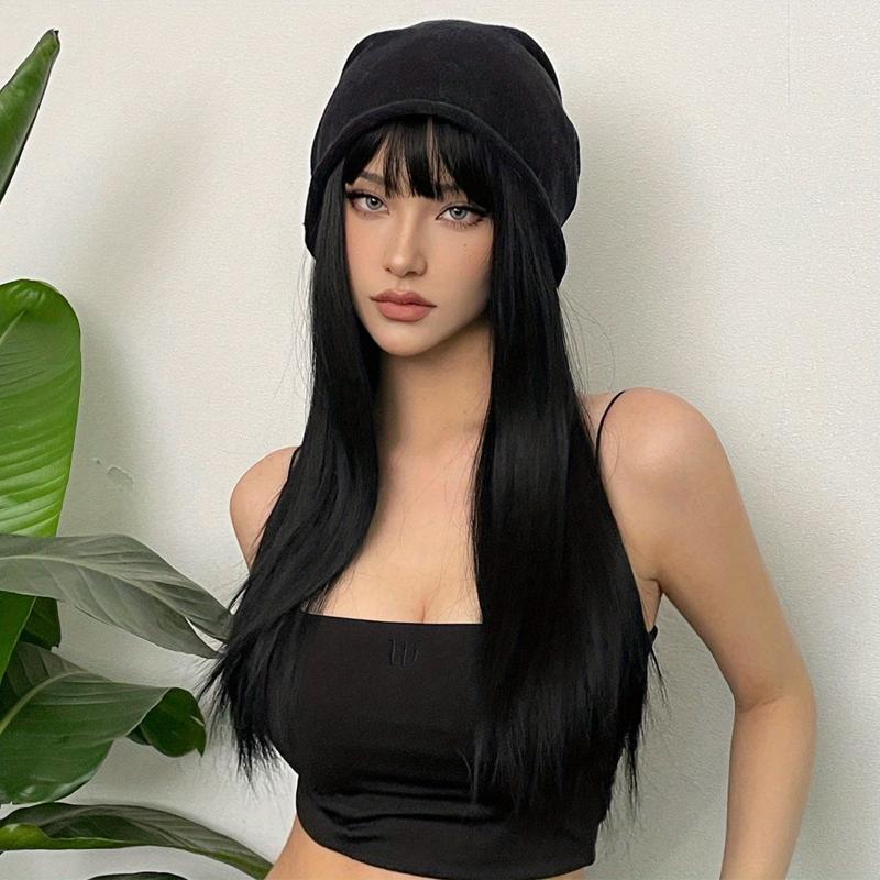 60 96 Cm Long Straight Hair Wigs With Bangs Synthetic Natural Look Hair Wigs