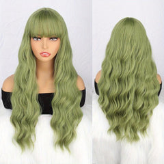 66 Cm Orange Water Wave Synthetic Hair Wig with Bangs