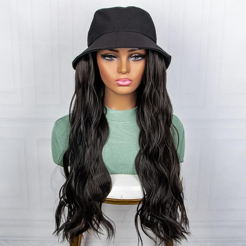 Long Water Wavy Hair Wig With Fisherman's Hat Natural And Hair Wig