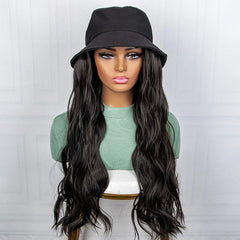 Long Water Wavy Hair Wig With Fisherman's Hat Natural And Hair Wig