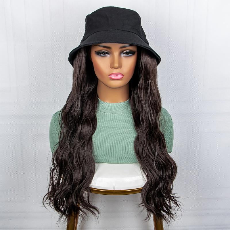 Long Water Wavy Hair Wig With Fisherman's Hat Natural And Hair Wig
