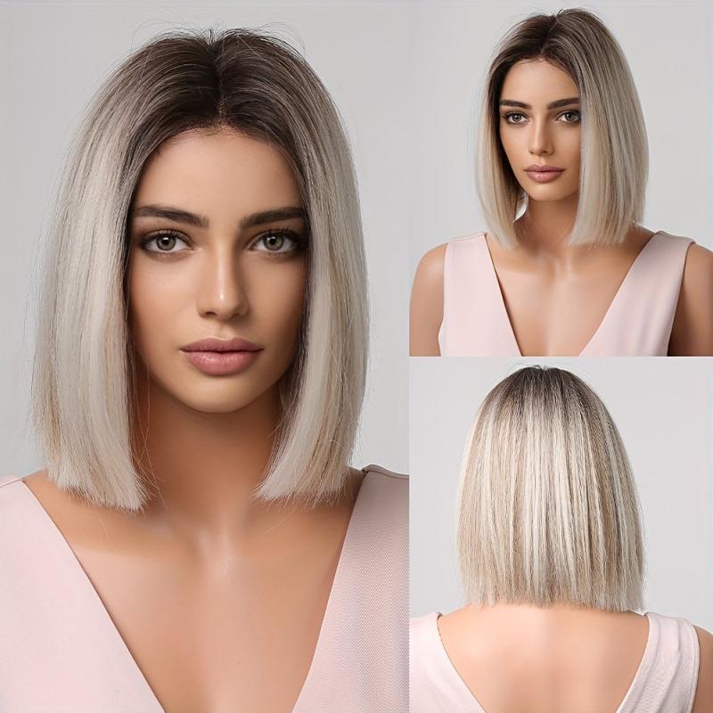 Blonde Bob Short Hair Wig Middle Part for Daily Halloween Use