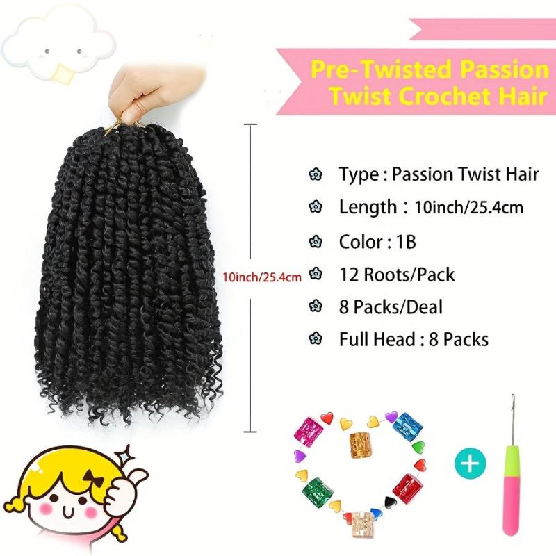 8 Pack Pre-Twisted Short Passion Twist Hair Extensions, 25cm
