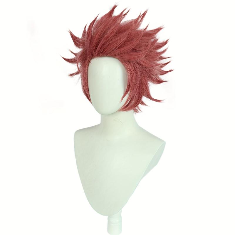Dark Pink Short Hair Wigs For Men - Anime Cosplay Halloween Wig