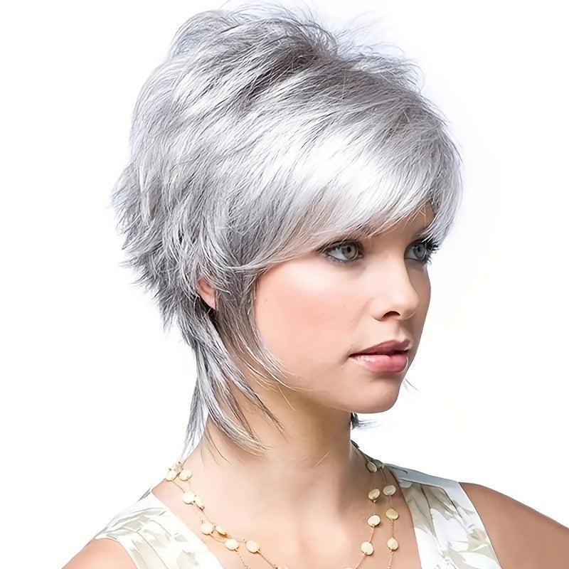 Short Pixie Bob Wig With Bangs Ombre Blonde Synthetic Wig