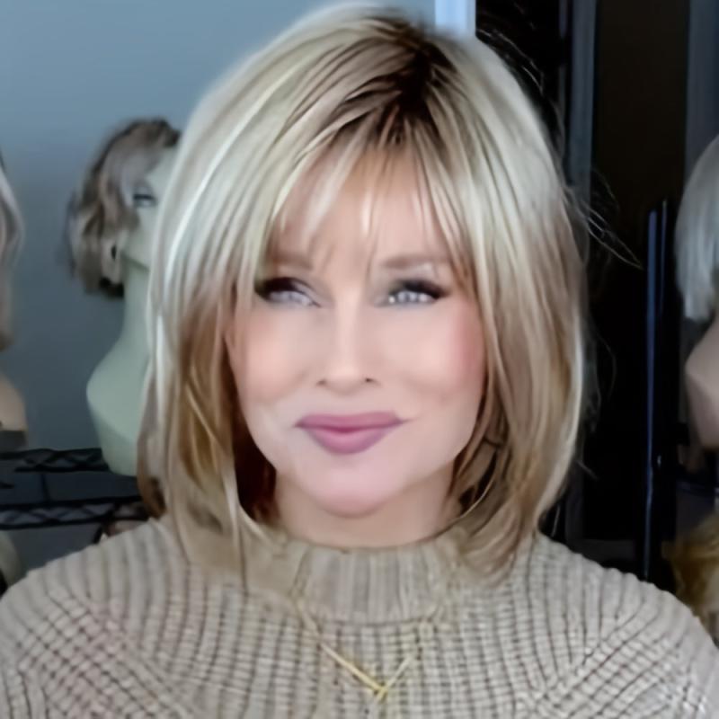 Short Pixie Bob Wig With Bangs Ombre Blonde Synthetic Wig