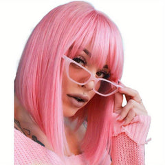 Short Straight Bob Wigs With Bangs Colorful Synthetic Fiber Hair