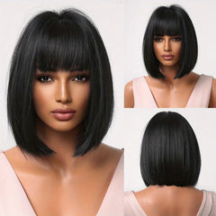 Short Straight Bob Wigs With Bangs Colorful Synthetic Fiber Hair