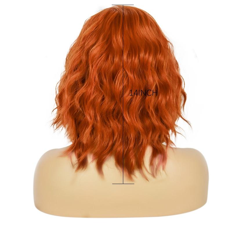 Orange Wavy Wig Synthetic Wigs For Women + Wig Cap Heat Resistant