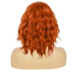 Orange Wavy Wig Synthetic Wigs For Women + Wig Cap Heat Resistant
