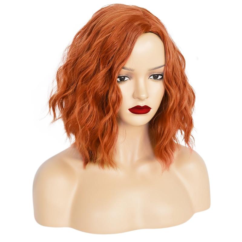 Orange Wavy Wig Synthetic Wigs For Women + Wig Cap Heat Resistant
