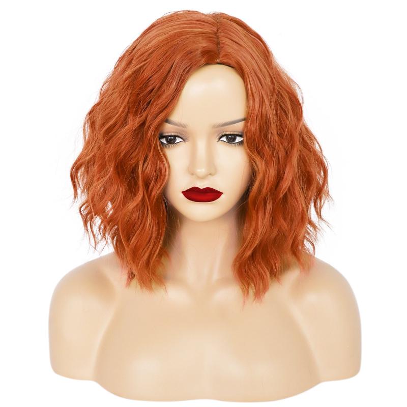 Orange Wavy Wig Synthetic Wigs For Women + Wig Cap Heat Resistant