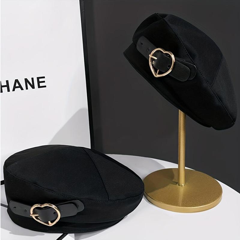 Long Straight Hair Beret Wig with Octagonal Hat for Women