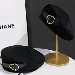 Long Straight Hair Beret Wig with Octagonal Hat for Women