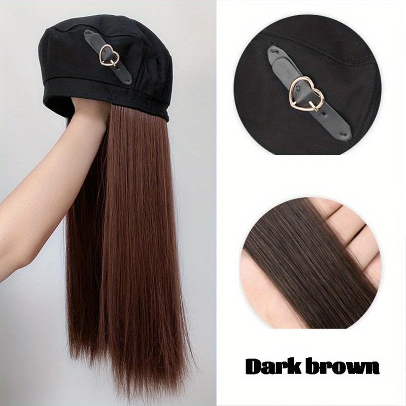 Long Straight Hair Beret Wig with Octagonal Hat for Women