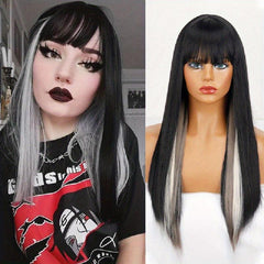 Long Straight Wig with Bangs Natural Look