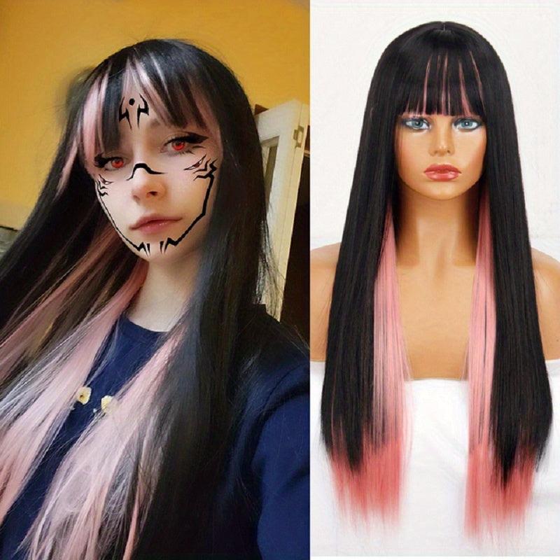 Long Straight Wig with Bangs Natural Look