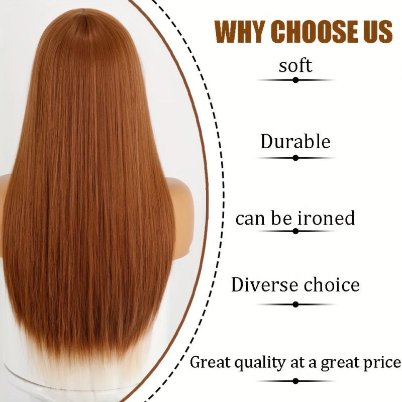 Long Straight Wig with Bangs Natural Look