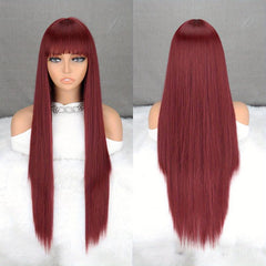 Long Straight Layered Wig With Bangs Middle Part Heat Resistant Synthetic Wig