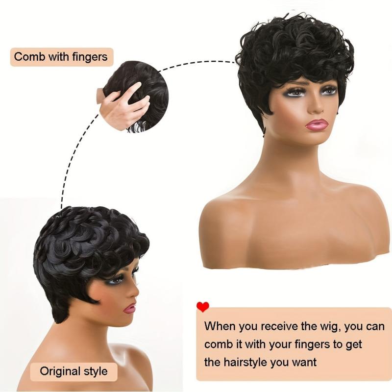 Short Curly Pixie Wig 15 24 Cm Natural Wavy Synthetic Hair Daily Party Wear
