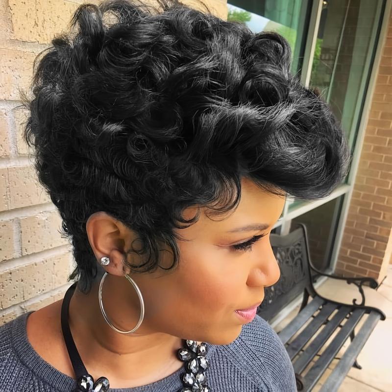Short Curly Pixie Wig 15 24 Cm Natural Wavy Synthetic Hair Daily Party Wear